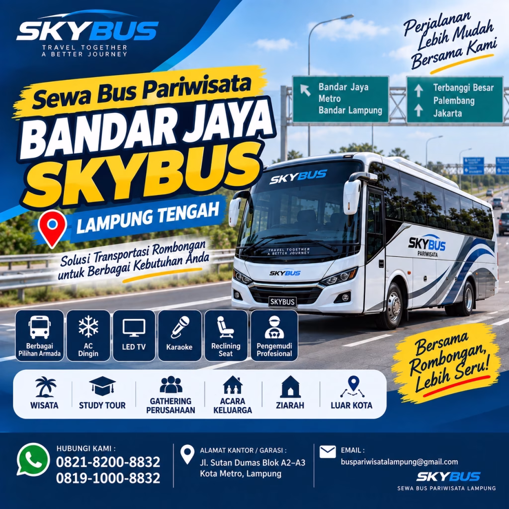 Sewa Bus Pariwisata Bandar Jaya SKYBUS Lampung Tengah